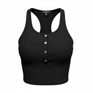 Lauren Ralph Lauren Womens Crop Top swimwear Size 14 Black Ribbed Racerback NWT